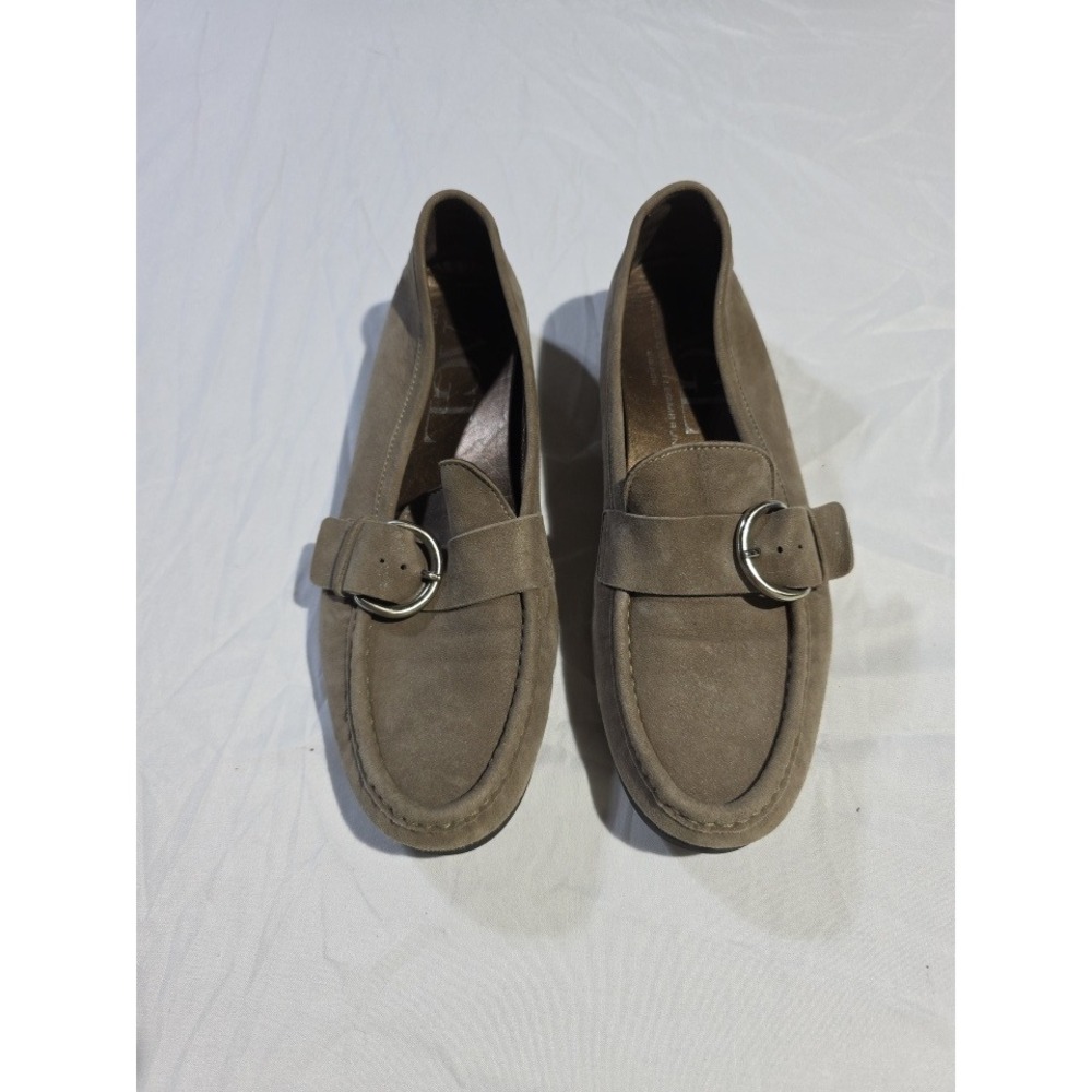 AGL Attilio Giusti Leombruni Taupe Suede Buckle Loafers Womens Made in Italy
